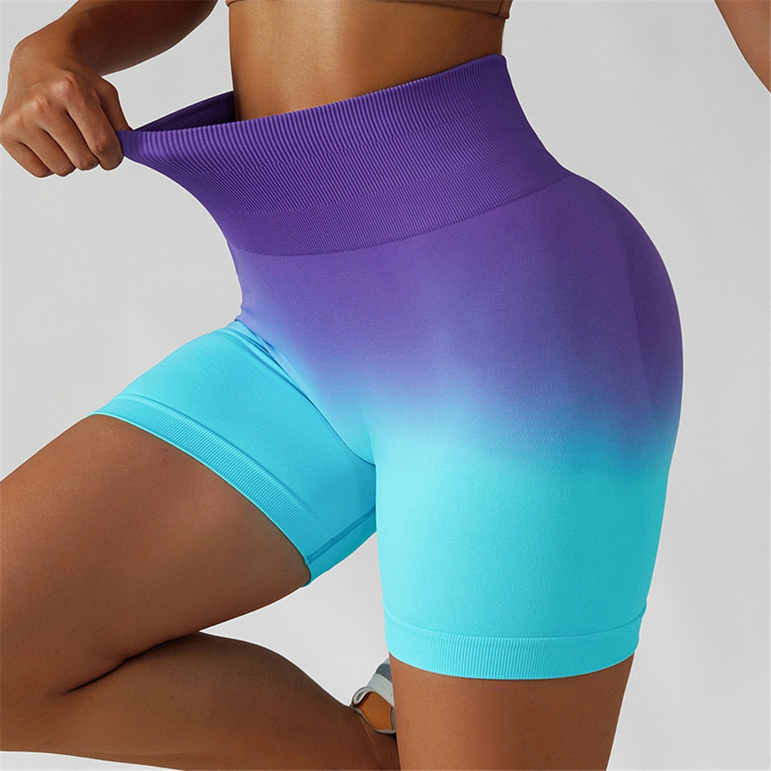 Women Seamless Short Gym Jogging Running Sports Shorts High Waist Gradient Push Up Scrunch Butt Shorts Yoga Clothing Female A084