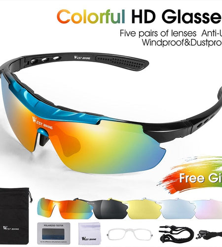 5 Lens Polarized Cycling Eyewear Outdoor Sport Sun Glasses Bicycle Glasses Men Women Protection Goggles Bike Sunglasses