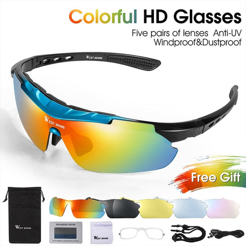 Load image into Gallery viewer, 5 Lens Polarized Cycling Eyewear Outdoor Sport Sun Glasses Bicycle Glasses Men Women Protection Goggles Bike Sunglasses
