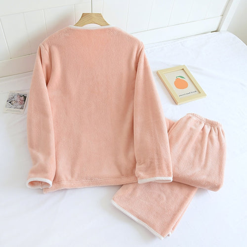 Load image into Gallery viewer, Women&#39;s Pajamas Set Warm Coral Velvet Double-breasted Button Sleepwear Casual Homewear V Neck Nightwear Femme for Winter
