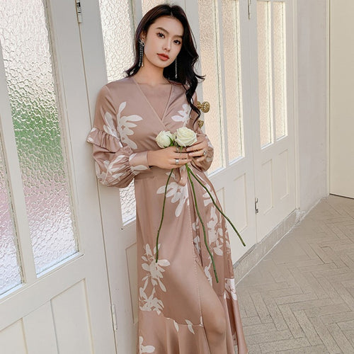 Load image into Gallery viewer, High Quality Women&#39;s Pajamas Long Robe Fishtail Skirt Sleepwear Satin Bathrobe Homewear Luxury Nightwear peignoir femme
