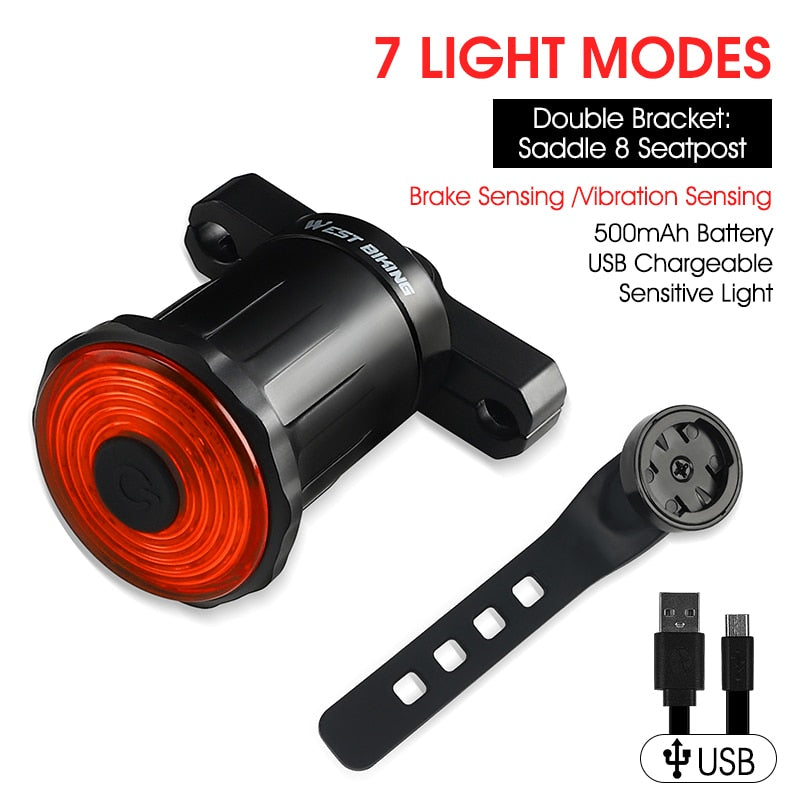 Smart Bicycle Flashlight MTB Road Bike Rear Light Auto Start/Stop Brake Sensing IPX6 Waterproof LED Charging Cycling Taillight