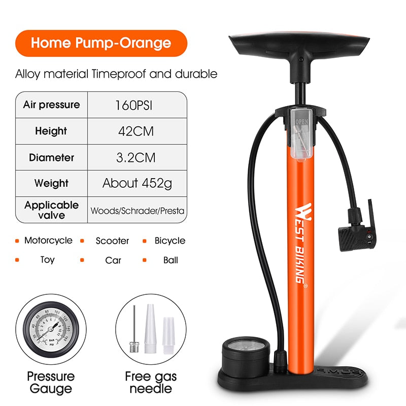 160PSI Bike Floor Pump High Pressure Cycling Pump Air Inflator Schrader Presta Valve Road MTB Bicycle Tire Pump