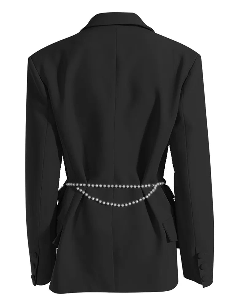Patchwork Pearls Blazers For Women Notched Collar Long Sleeve Slim Autumn Blazer Female Fashion Clothing