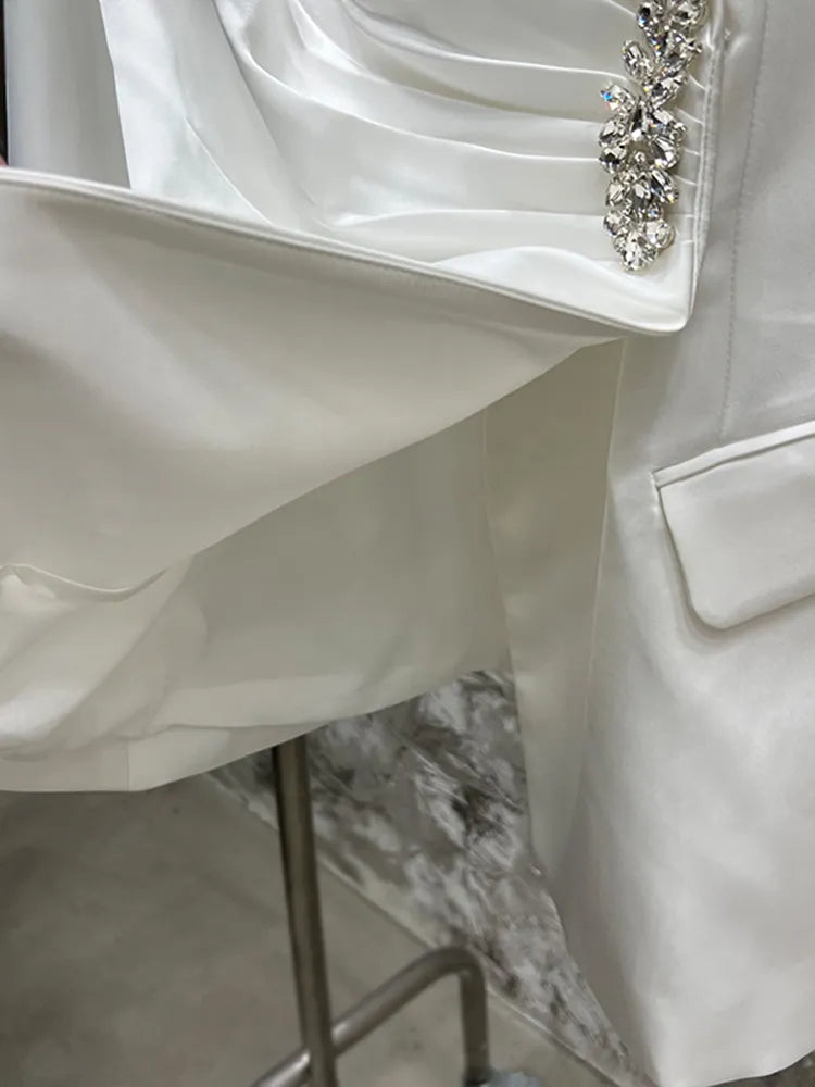 Minimalist Blazers For Women Notched Collar Long Sleeve Patchwork Slim Folds Spliced Pocket Blazer Female Fashion