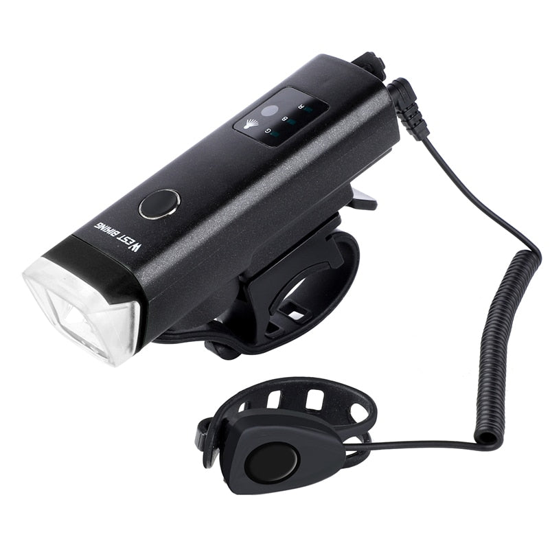 Waterproof Bicycle Front Light Smart Induction AUTO Headlight With Bike Horn USB Rechargeable LED Cycling Flashlight