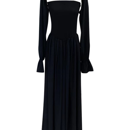 Load image into Gallery viewer, Temperament Solid Dresses For Women Slash Neck Long Sleeve High Waist Folds Elegant Dress Female Fashion
