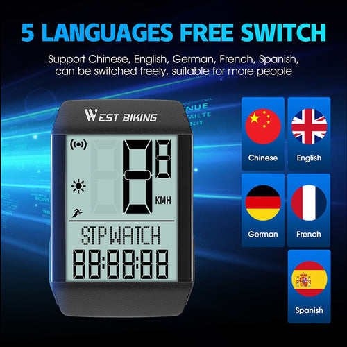 Load image into Gallery viewer, 5 Language Bicycle Computer Waterproof Wireless Wired Cycling Odometer Auto Wake &amp; Sleep Bike Speedometer Stopwatch
