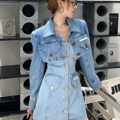 Load image into Gallery viewer, Denim Solid Dresses For Women Strapless Sleeveless Spliced Button Slim Summer Dress Female Fashion Style Clothing
