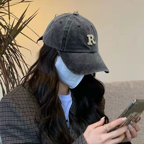 Load image into Gallery viewer, R Letter Kpop Style Women Cap Teens Washed Cotton Baseball Cap Female Casual Outdoor Adjustable Streetwear Hats
