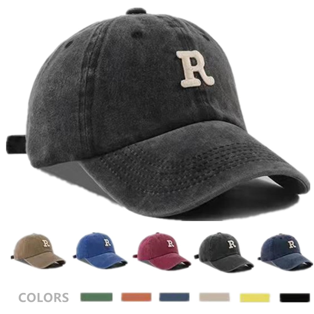 R Letter Kpop Style Women Cap Teens Washed Cotton Baseball Cap Female Casual Outdoor Adjustable Streetwear Hats