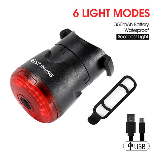 Load image into Gallery viewer, Smart LED Bicycle Tail Light USB Rechargeable Auto Start/Stop Waterproof Bike Brake Sensing Safety Warning Light
