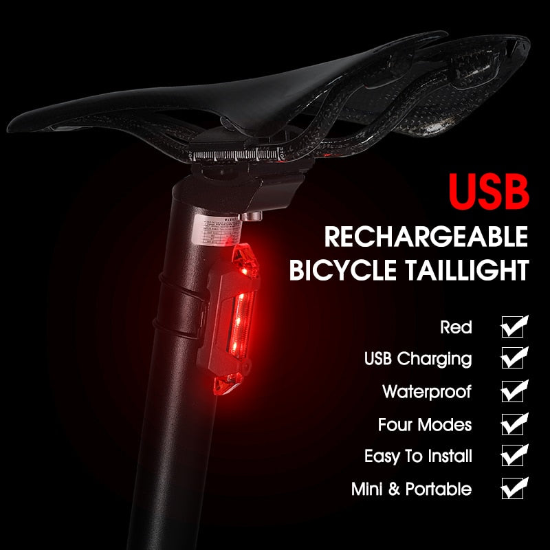 Bicycle Rear Light USB Rechargeable LED Tail Light Bike Accessories 6 Mode Cycling Safety Helmet Bag Lamp