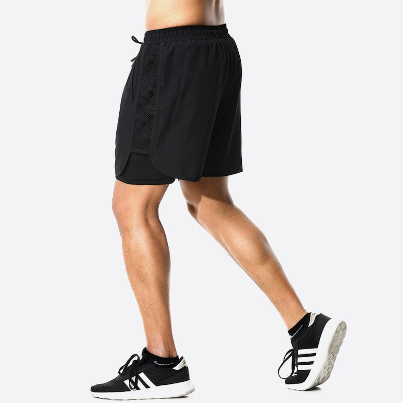 Men's Casual Shorts 2 in 1 Running Shorts Quick Drying Sport Shorts Gyms Fitness Bodybuilding Workout Built-in Pockets Short Men