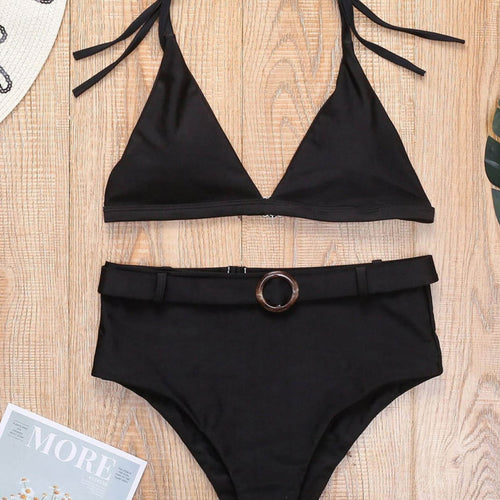 Load image into Gallery viewer, 4 Colors Female Swimsuit High Waist Bikini 2022 Women Swimwear Two-pieces Bikini set With Belt Bather Bathing Suit Swim V2359
