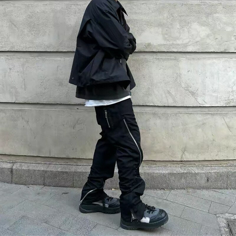 Hip Hop Cargo Pants Men Multi-pocket Side Zipper Design Streetwear Joggers Trousers High Street Tactical Function Pants Male