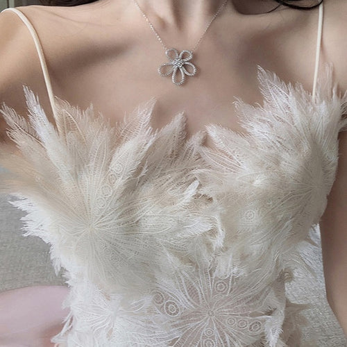 Load image into Gallery viewer, Korean Solid Lace Dress For Women Square Collar Sleeveless High Waist Spliced Feathers Mini Dresses Female Summer
