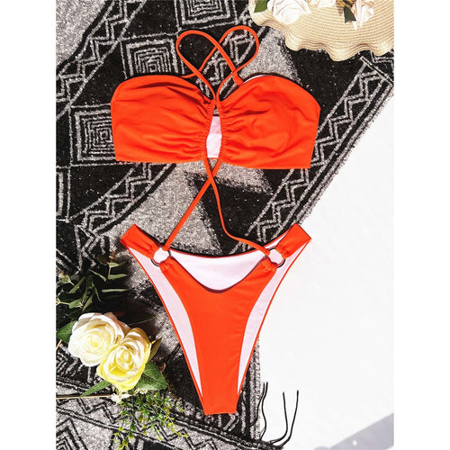 Load image into Gallery viewer, Sexy Wrinkled Cut Out Women Swimwear One Piece Swimsuit Female High Leg Cut Padded Monokini Bather Bathing Suit Swim Lady V3415
