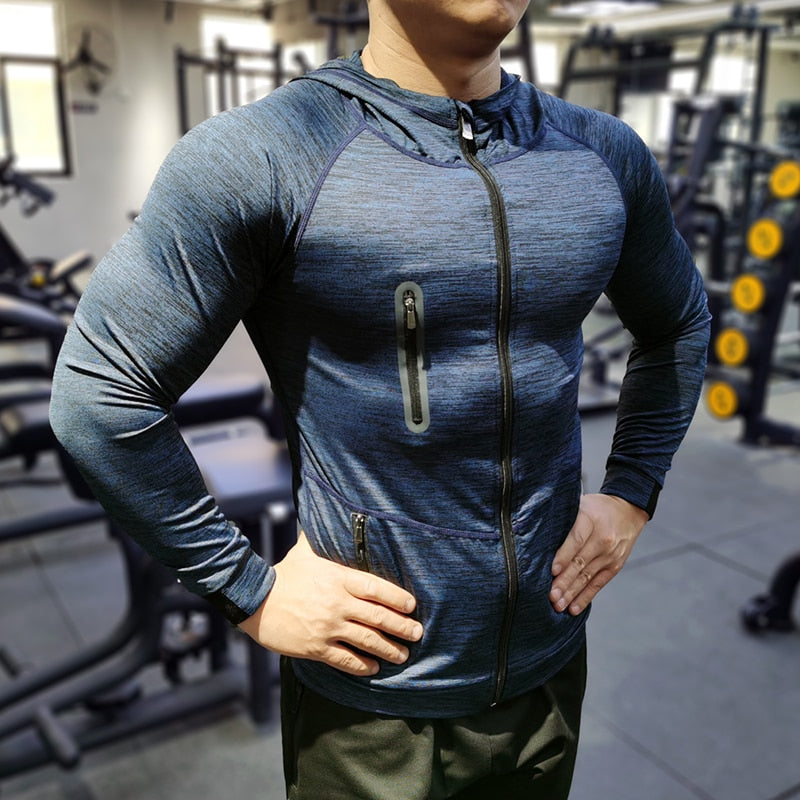 Hooded Fitness Sport Jacket Men Quick Dry Running Coat Zipper Hoody Sweatshirt Sportswear Gym Hoodies Training Clothing