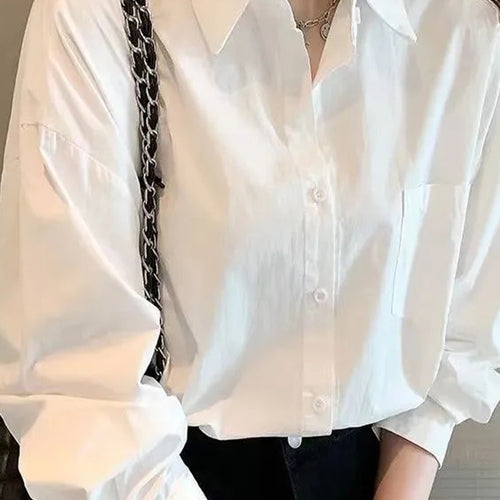 Load image into Gallery viewer, White Women Fall Shirts Temperament OL Long Sleeve Button Up Loose Shirts All Match Korean Fashion Turn Down Collar Tops
