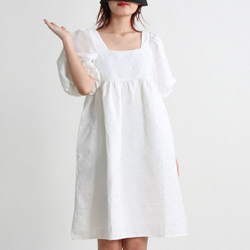 Load image into Gallery viewer, Mini Folds Tunic Dresses For Women Square Collar Puff Sleeve High Waist Pullover Summer Dress Female Fashion
