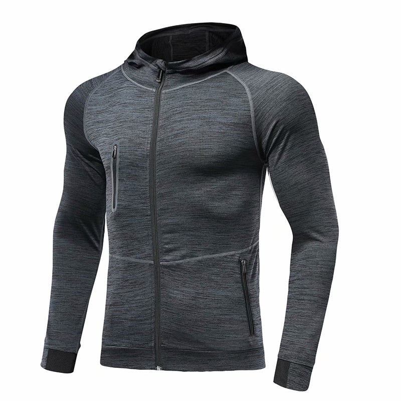 Men Autumn Hoodie Sports Coat Quick Drying Workout Running Training Athletics Gym Zipper Casual Jogging Hooded Sweatshirt