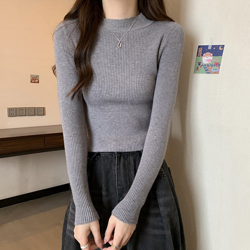 Load image into Gallery viewer, Simple Women Sweater Winter Stand Collar Fashion Pullover Elastic Knit Ladies Jumper Casual Solid Black Female Basic Tops
