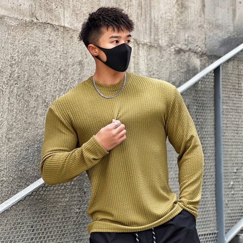 Load image into Gallery viewer, Autumn Winter Casual T-shirt Men Long Sleeves Solid Shirt Gym Fitness Bodybuilding Tees Tops Male Fashion Slim Stripes Clothing
