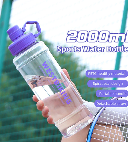 2 Liter Transparent Sport Water Bottle Portable MTB Road Bike Bottle Cycling Running Gym Fitness 2L Straw Bottle