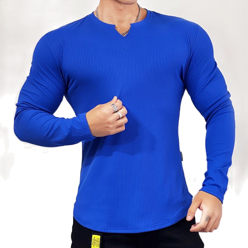 Stripe Gym Fitness T-shirt Men Casual Long Sleeve Skinny Shirt Male Bodybuilding Tee Tops Spring Running Sport Training Clothing