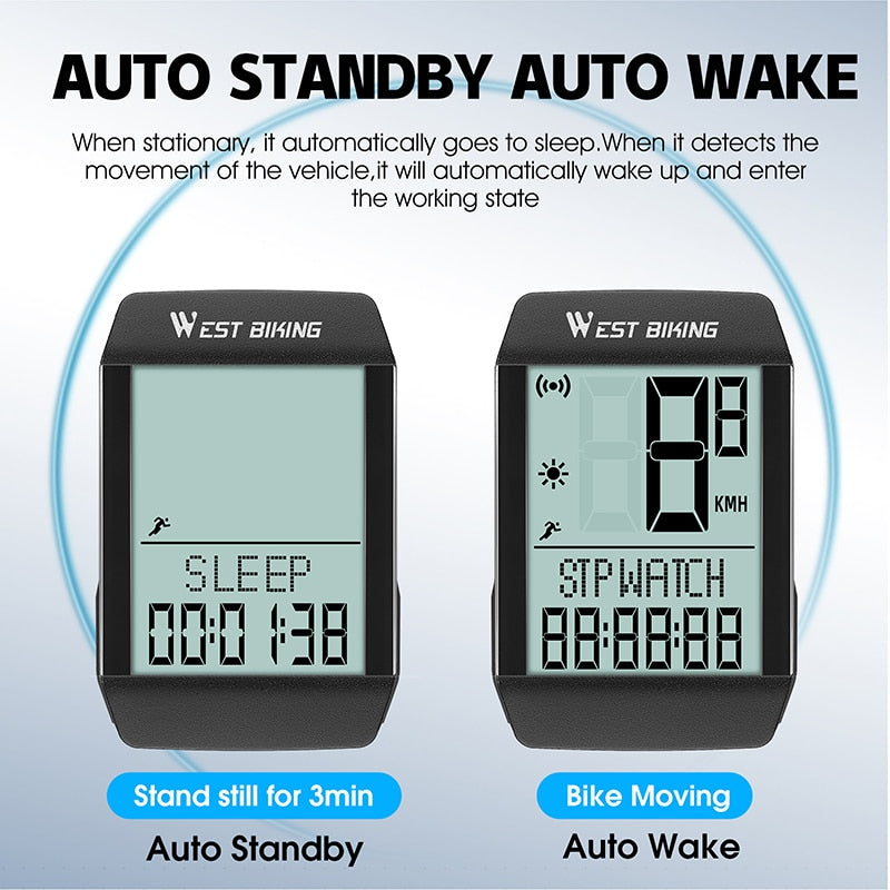 5 Language Bicycle Computer Waterproof Wireless Wired Cycling Odometer Auto Wake & Sleep Bike Speedometer Stopwatch