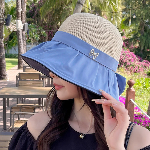 Load image into Gallery viewer, Women&#39;s Summer Sun Hat Fashion Hollow Bow Design Sun Cap Female Travel Beach Bucket Hat
