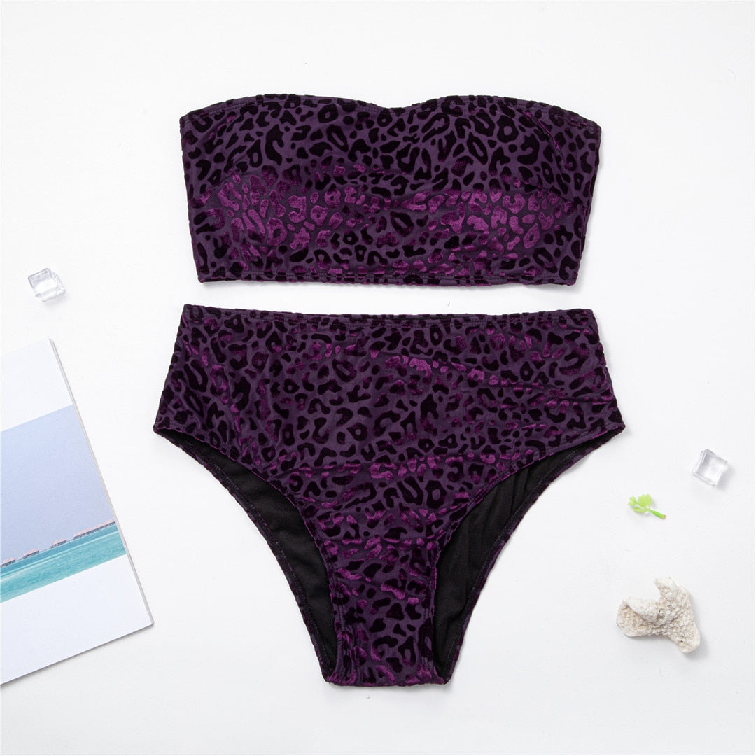 Leopard Bikini Large Size Swimwear Plus Size Women Swimsuit Female Two-pieces Bikini set Bather Bathing Suit V3977B