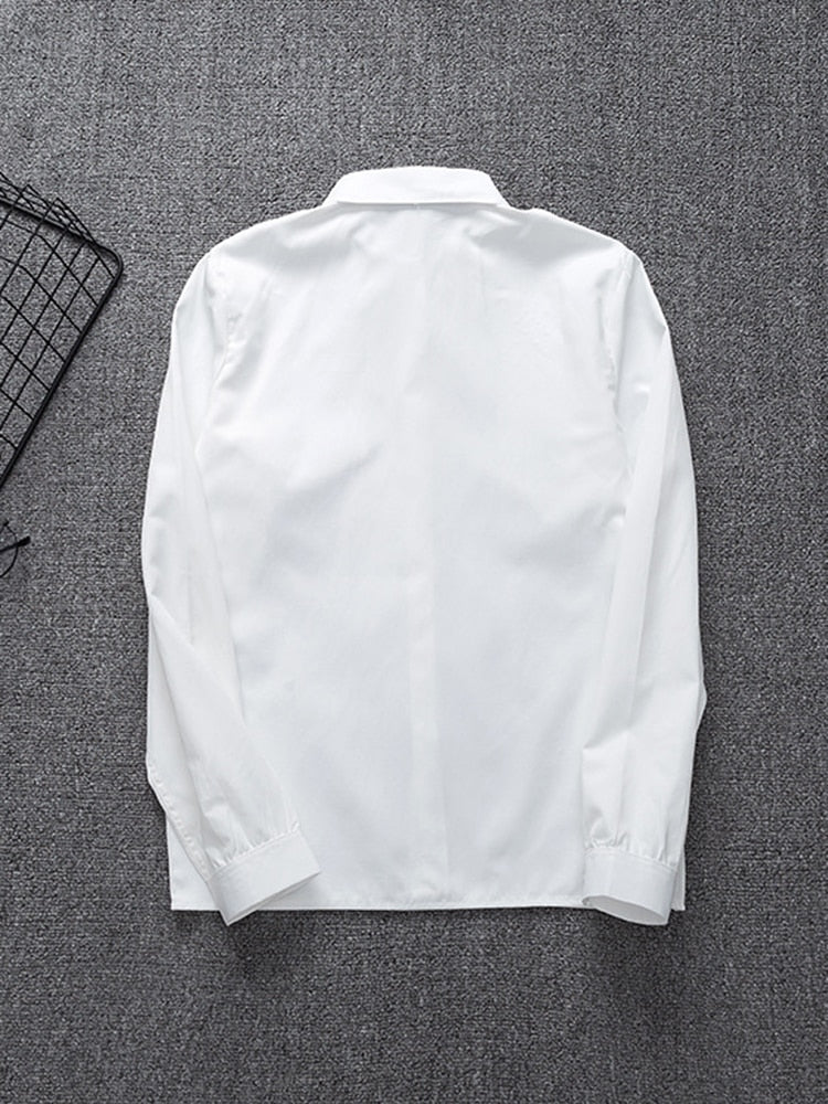 White Women Shirt Fashion Long Sleeve Casual Turn Down Collar Female Blouse Loose Pocket Button Office Ladies Elegant Tops