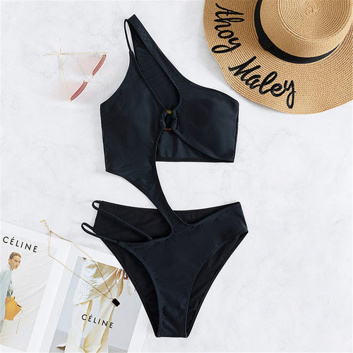 Load image into Gallery viewer, Sexy Asymmetric Cut Out One Shoulder Women Swimwear One Piece Swimsuit Female Padded Bather Bathing Suit Swim Lady V3550
