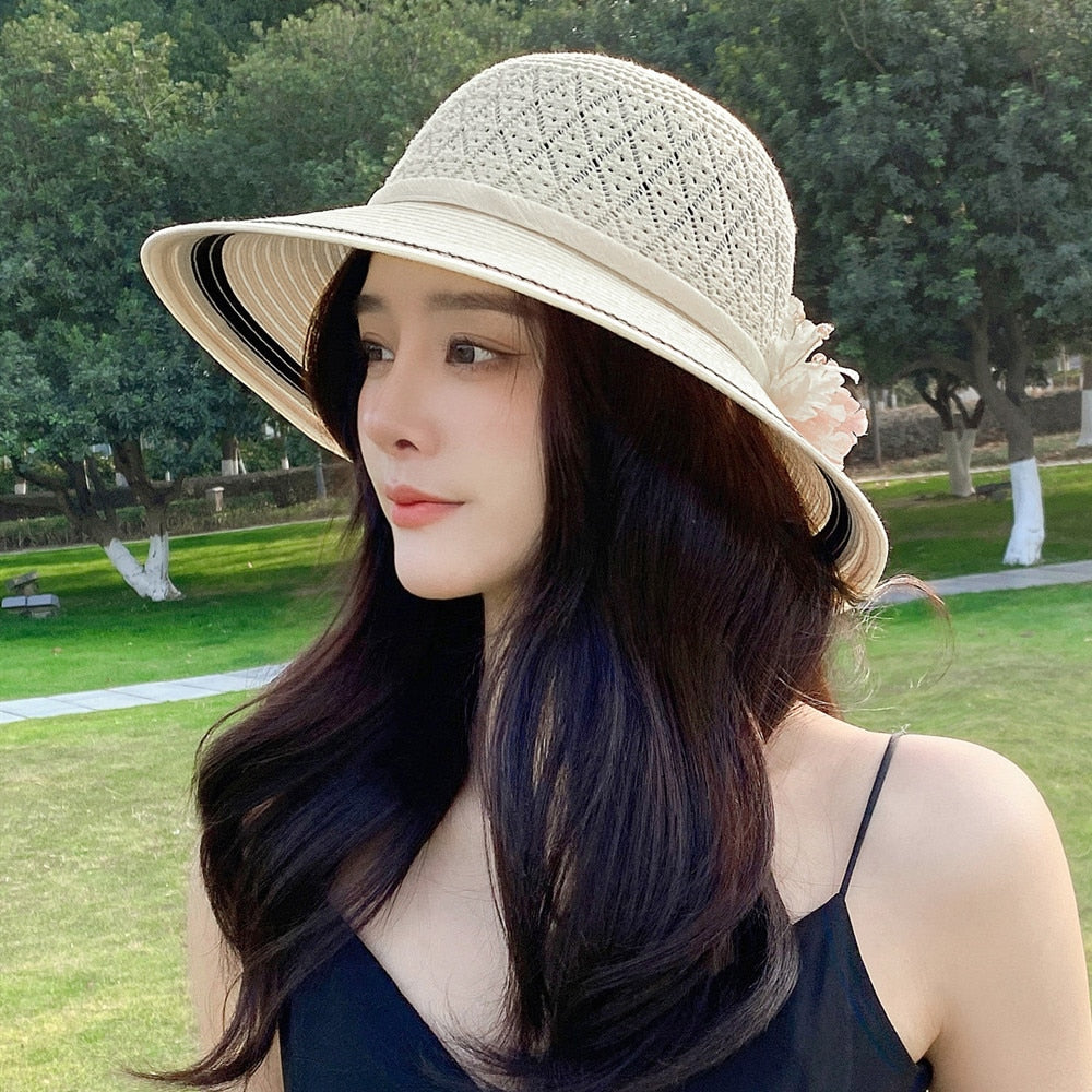 Summer Hats For Women Fashion Flowers Design Straw Hat  Sun Hat Travel Beach Hat