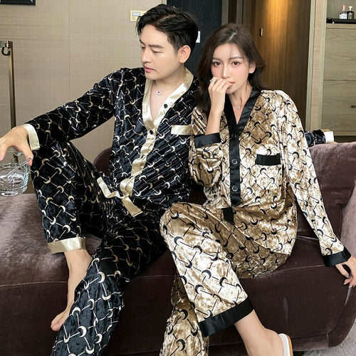 Load image into Gallery viewer, Women&#39;s Pajamas Set Couples Velvet Sleepwear Zebra Print Casual Homewear Men Nightwear Luxury Color Couple Pyjamas Femme
