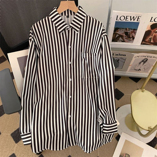 Load image into Gallery viewer, Fashion Striped Women Shirts Oversize Loose Long Sleeve Shirts Spring Elegant Single Breasted Office Ladies Korean Tops
