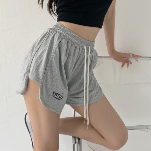 Load image into Gallery viewer, Summer Women Sweat Shorts Fashion Letter Elastic High Waist Loose Joggers Shorts Korean Designed Grey Wide Leg Shorts
