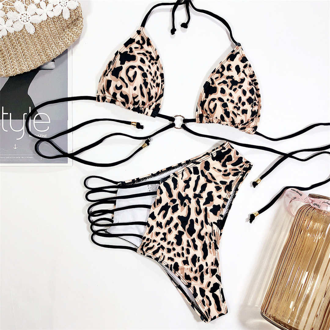 Leopard Asymmetrical Female Swimsuit High Waist Bikini Women Swimwear Two-pieces Bikini set Bather Bathing Suit Swim V1810L