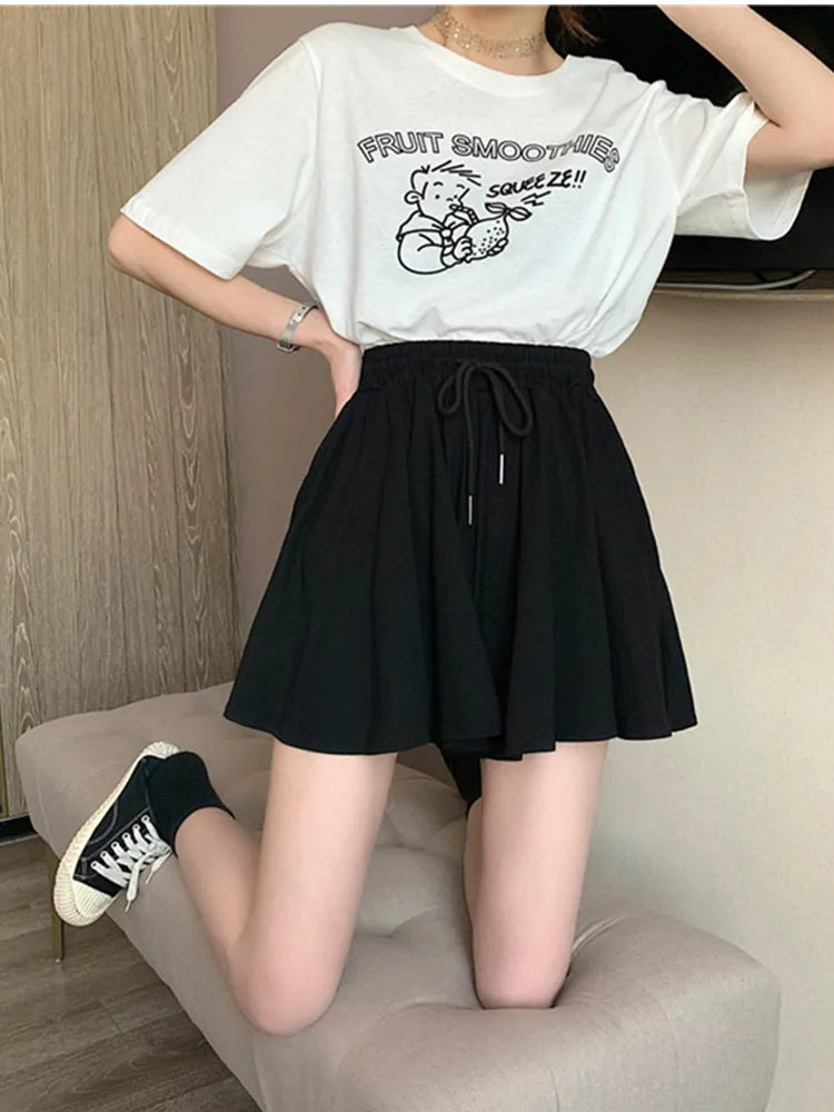 Shorts Women Summer High Waist Black Leisure Loose Sweat Fashion   Female Drawstring Korean Style Streetwear