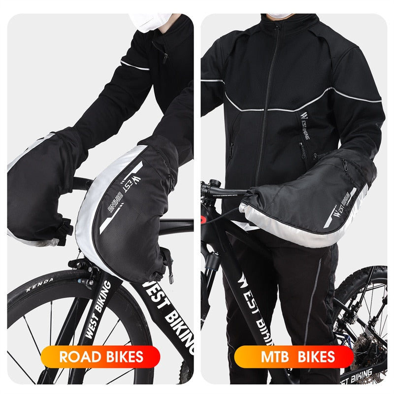 Windproof Thermal Bar Mittens MTB Road Bicycle Electric Bike Commuter Handlebar Cover Reflective Cycling Gloves