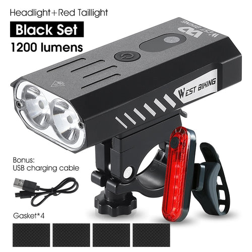 Load image into Gallery viewer, 1200LM Bike Light Front Lamp USB Rechargeable LED 4000mAh Bicycle Light Waterproof Headlight MTB Cycling Accessories
