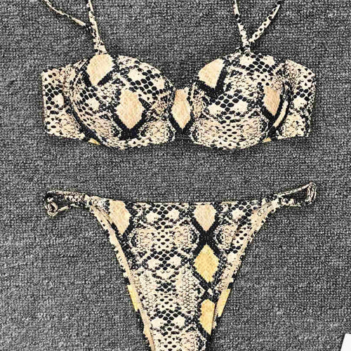Load image into Gallery viewer, Snake Skin Underwired Bra Cup Brazilian Bikini Female Swimsuit Women Swimwear Two-pieces Bikini set Bather Bathing Suit V1599
