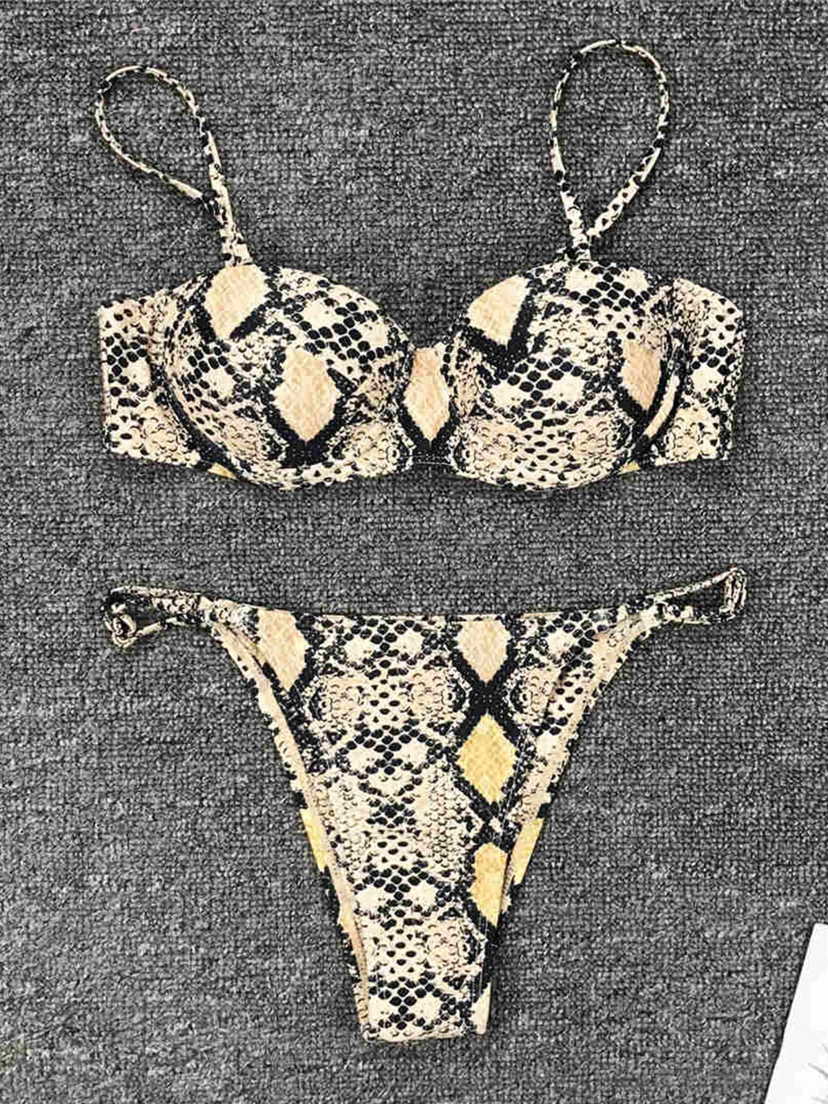 Snake Skin Underwired Bra Cup Brazilian Bikini Female Swimsuit Women Swimwear Two-pieces Bikini set Bather Bathing Suit V1599
