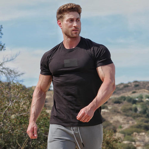 Load image into Gallery viewer, Black Bodybuilding Sport T-shirt Men Cotton Casual Short Sleeve Tees Male Gym Fitness Skinny Tops Summer Training Brand Clothing
