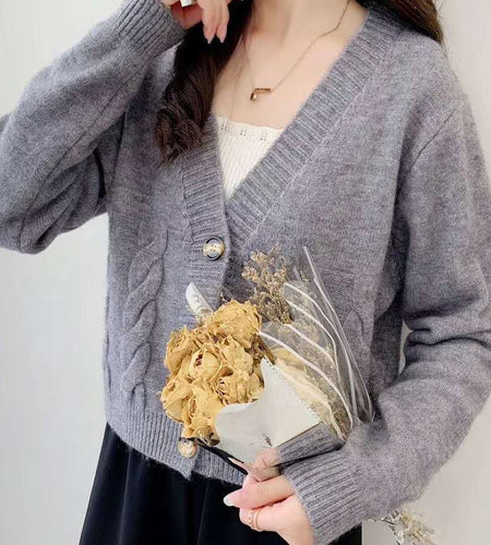 Casual V Neck Women Sweater Twisted Fashion Button Up Cardigan Sweater Fall Korean All Match Knitted Female Thin Coats