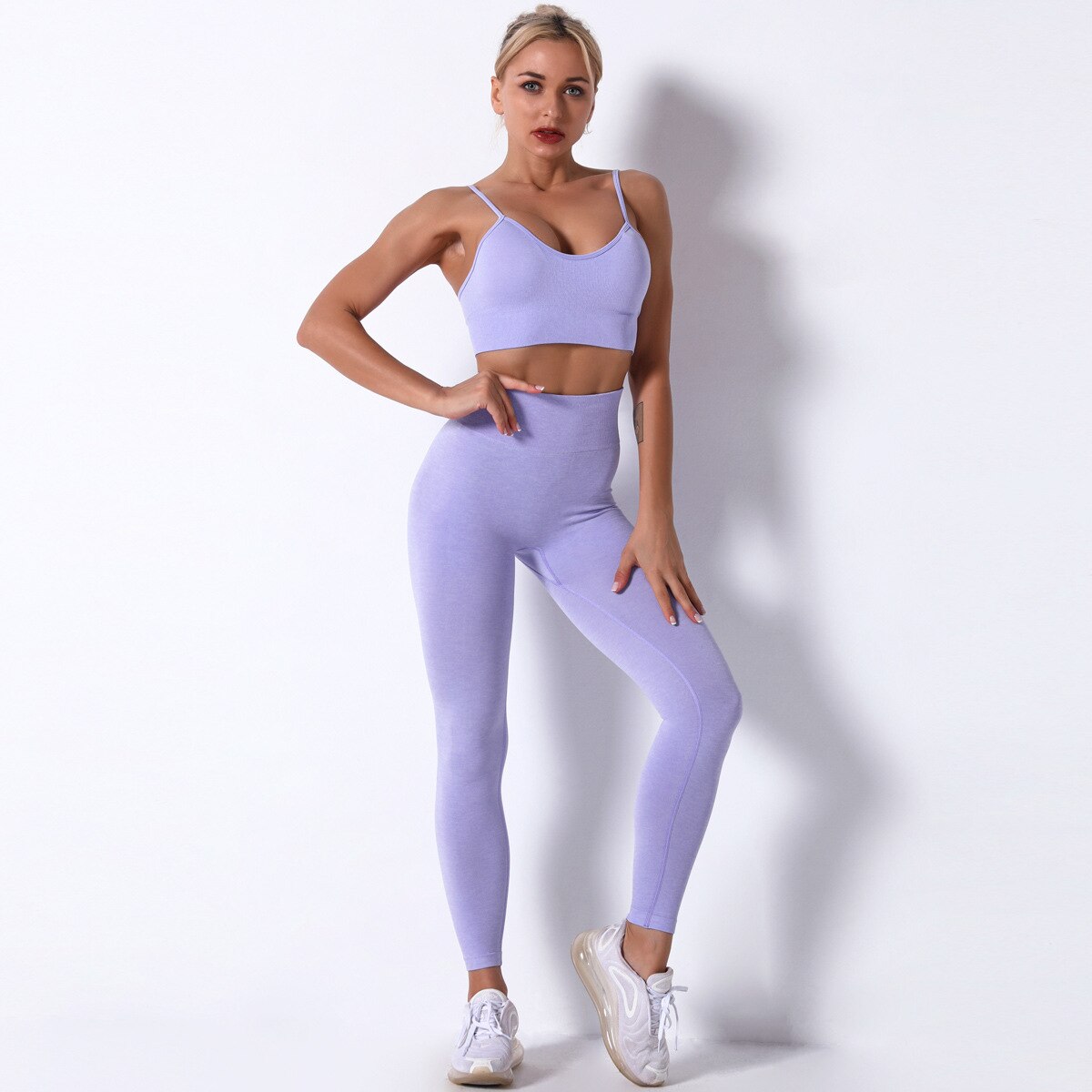 Seamless Yoga Set Sports Bra Sexy Crop Top Leggings Tracksuit Gym 2 Piece Set Active Wear Workout Fitness Clothes Women Outfits