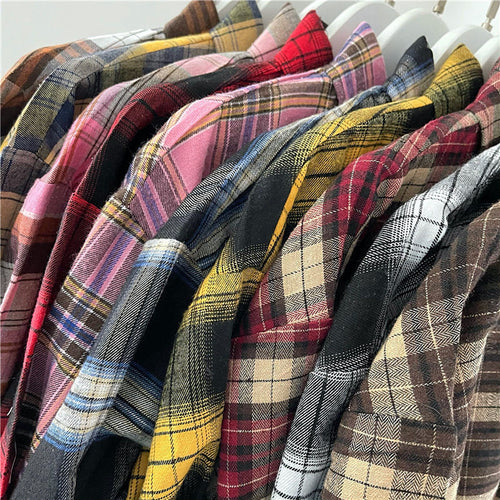 Load image into Gallery viewer, Vintage Plaid Shirts Fashion Button Up Spring Shirt Long Sleeve Turn Down Collar Tops Loose Oversize Ladies Tops
