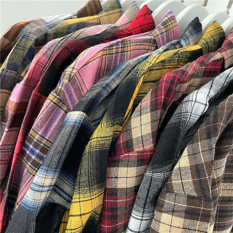 Vintage Plaid Shirts Fashion Button Up Spring Shirt Long Sleeve Turn Down Collar Tops Loose Oversize Ladies Tops